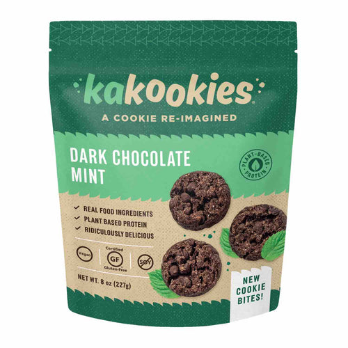 Kakookies Dark Chocolate Mint Cookie Bites in a pouch