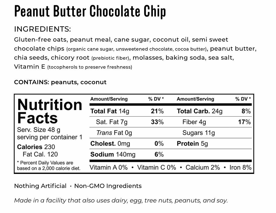 Kakookies Peanut Butter Chocolate Chip Ingredients and Nutrition Facts