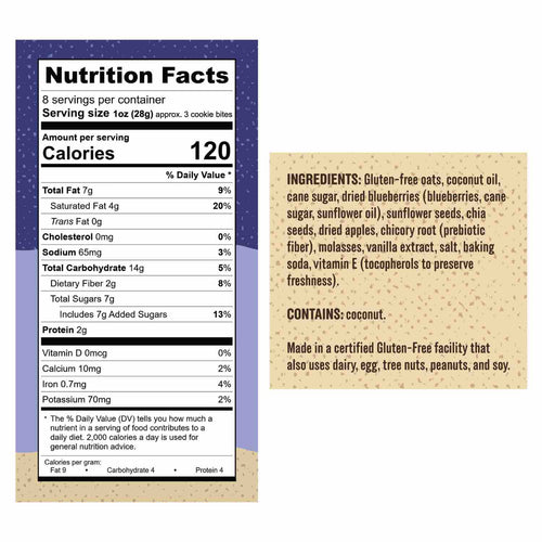 Kakookies Boundary Waters Blueberry oatmeal Cookie Bites nutrition and ingredients