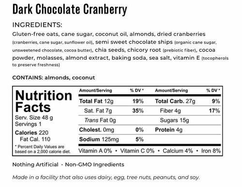 Kakookies Dark Chocolate Cranberry ingredients and nutrition facts