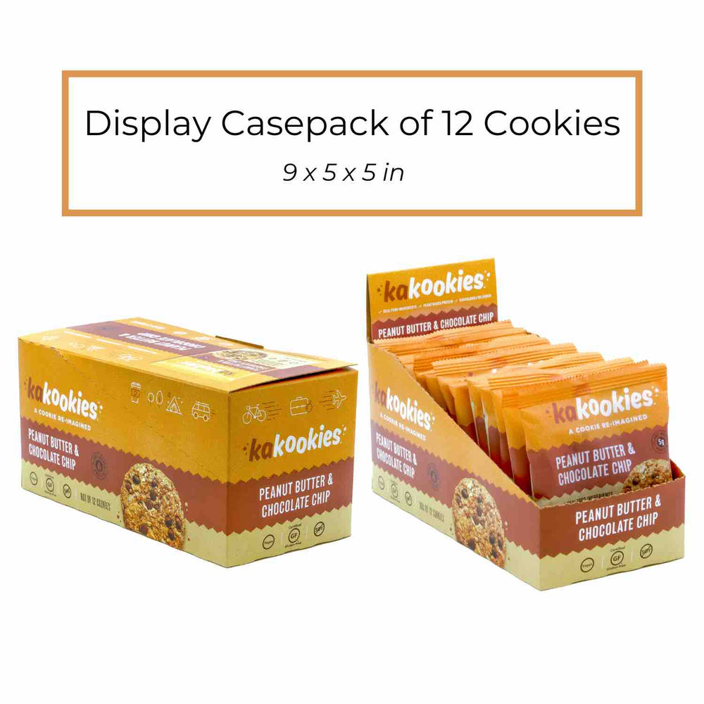Kakookies Peanut Butter Chocolate Chip box of vegan and gluten free energy snack cookies