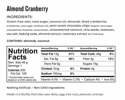 Kakookies Almond Cranberry Energy Snack Cookies Nutrition and Ingredient Facts