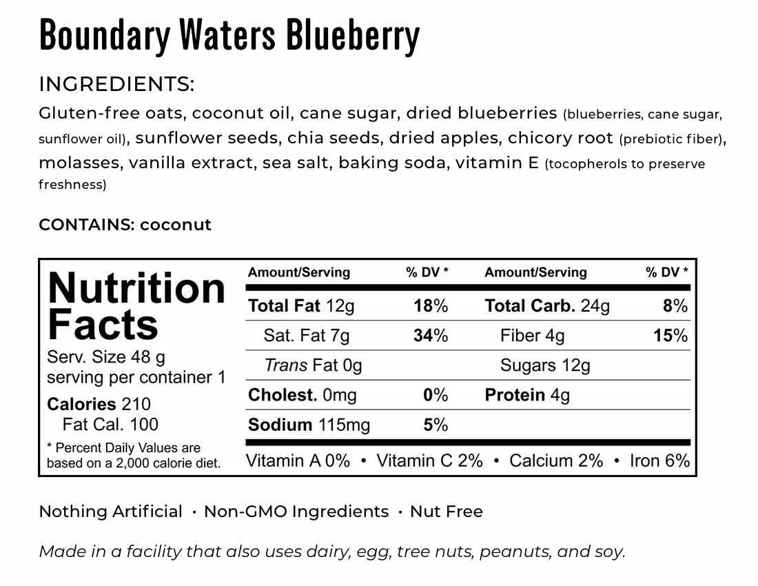 Boundary Waters Blueberry nutrition facts