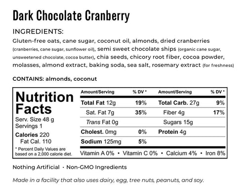 Kakookies Dark Chocolate Cranberry ingredients and nutrition facts