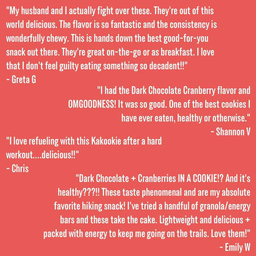 Kakookies Dark Chocolate Cranberry better for you healthier delicious and nutritious energy snack cookies