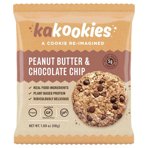 Kakookies Peanut Butter Chocolate Chip vegan and gluten free energy snack oatmeal cookies with superfood ingredients and plant-based protein