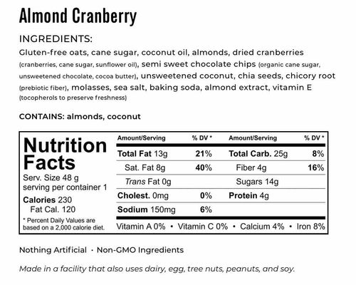 Kakookies Almond Cranberry ingredients and nutrition facts 