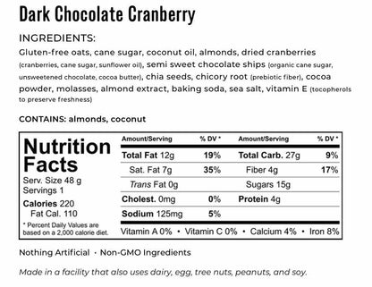 Kakookies Dark Chocolate Cranberry ingredients and nutrition facts 